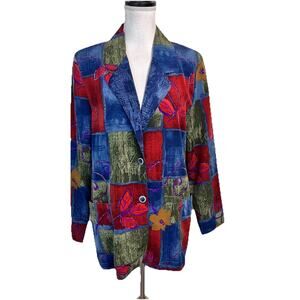Vintage Peter Popovitch Blazer Jacket size Medium 90's Y2K Artsy Flowers Pockets